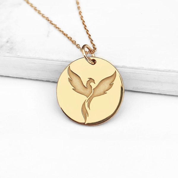 Collier 14K 9K Dainty Phoenix Bird, collier or Firebird, collier à breloques en or massif, collier Rebirth Renewal, collier de superposition minimaliste