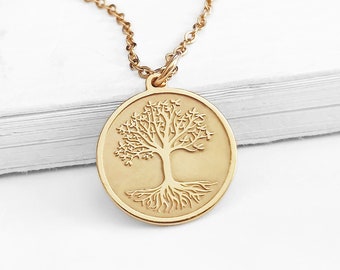 14K 9K Dainty Tree of Life Charm necklace, Solid gold Tree of life Pendant necklace, Minimalist Delicate Layering necklace, Gift for mom