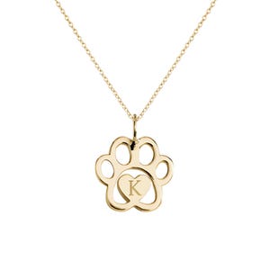 14K 9K Personalized Dog Paw Print Necklace, Custom Initial Dog Paw Pendant, Solid gold necklace, Pet jewelry, Pet Loss Gift, Dog lovers Gift