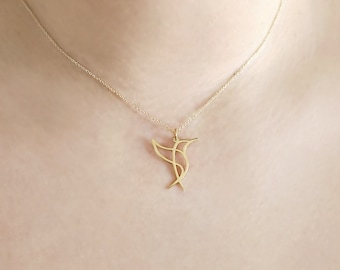 14K 9K Hummingbird necklace, Dainty Hummingbird necklace, Rose gold Hummingbird necklace, Solid gold Hummingbird necklace, Origami necklace