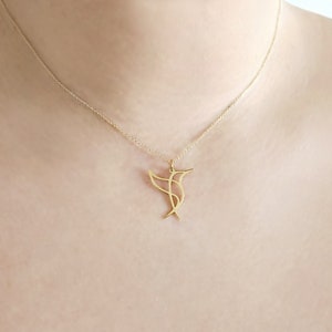14K 9K Hummingbird necklace, Dainty Hummingbird necklace, Rose gold Hummingbird necklace, Solid gold Hummingbird necklace, Origami necklace