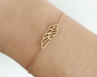 Pulseira Asa de Anjo em Ouro 14K e 9K, Pulseira da Lembrança, Pulseira Empilhável em Ouro Maciço, Pulseira Memorial, Pulseira Delicada em Ouro, Pulseira para Luto