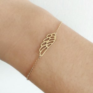 14K 9K Angel Wing Bracelet, Remembrance bracelet, Solid gold Stackable bracelet, Memorial bracelet, Dainty gold bracelet, Loss bracelet