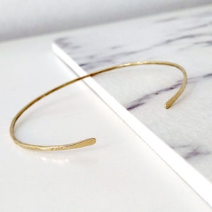 14K Hammered cuff bracelet, Thin solid gold cuff bracelet, Gold bangle cuff, Stackable cuff bangle, Stacking gold cuff, Dainty gold cuff