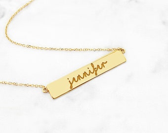 14K Gold Bar Necklace, Personalized Name Bar necklace, Engraved Name Bar Necklace, Dainty Name Necklace, Custom bar necklace, Gift for her