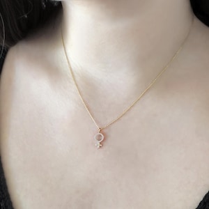 18K 14K 9K Female Symbol Diamond Necklace, Solid gold necklace, Dainty Layering Diamond Necklace, Feminist Necklace,Girl Power, Venus Charm