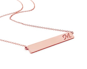 14K Gold Bar Necklace, Personalized Initial Bar necklace, Engraved Initial Bar Necklace, Dainty Initial Necklace, Custom bar necklace, Gift