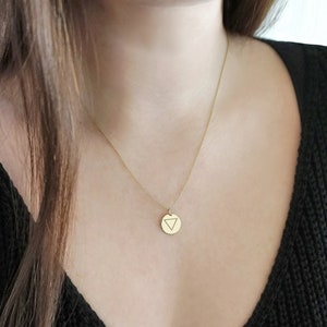 14K 9K Triangle Disc necklace, Element Necklace, Alchemy Necklace, Water Alchemy Necklace, Water Symbol Necklace, Solid Gold Necklace,Dainty