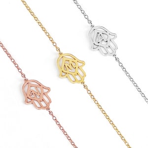 Bracelet Hamsa monogramme 14 carats 9 carats, bracelet de protection, bracelet main Fatima en or massif, bracelet initial personnalisé, bracelet en or délicat