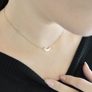 14K 9K Moon and Star necklace, Solid gold necklace, Dainty gold necklace, Crescent Moon Necklace, Celestial Jewelry, Layering gold necklace
