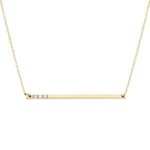 14K 18K Thin Diamond Bar Necklace, Simple Diamond necklace, Dainty diamond necklace, Minimal Solid gold necklace, Layering necklace, 30mm
