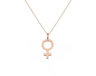 Collier symbole féminin 14 carats, collier féministe, collier à breloques en or massif, pouvoir des filles, collier délicat en or rose, cadeau femme, Vénus, féminisme