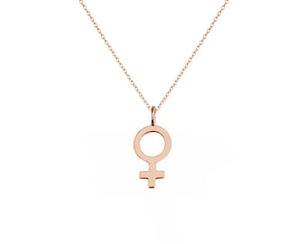 14K Female Symbol Necklace, Feminist Necklace, Solid Gold Charm