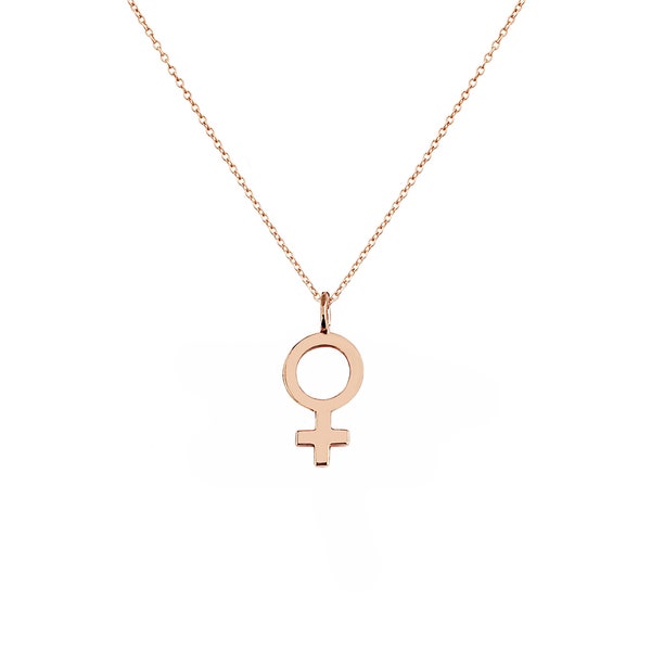 14K Female Symbol Necklace, Feminist Necklace, Solid Gold Charm necklace, Girl Power, Dainty rose gold necklace, Gift Women, Venus, Feminism