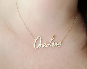 14K Gold One Love necklace-Valentine's necklace-14K solid gold necklace-Romantic gold necklace-Love necklace-Girlfriend gift-Gift for her-9K