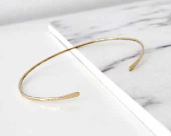 14K Hammered cuff bracelet, Thin solid gold cuff bracelet, Gold bangle cuff, Stackable cuff bangle, Stacking gold cuff, Dainty gold cuff