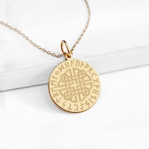 14K 9K Solid Gold Dara Knot Runes Necklace, Personalized Dara Knot Pendant Charm, Celtic Irish Spiritual jewelry, Dara knot jewelry