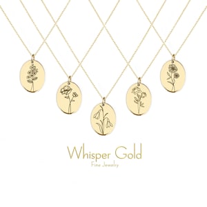 14K 9K Massivgold Geburtsblumenhalskette, personalisierte Geburtsblumenanhänger, personalisiertes Geburtstagsgeschenk, Geschenk für sie, benutzerdefinierter Blumenschmuck