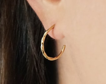 14K 9K Twisted Hoop Earrings, Dainty Thin Hoop Earrings, Round Solid Gold Earrings, Minimalist Gold Hoops, Simple Twist Huggies, Women Gift