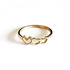 14K 9K Triple Heart ring, Solid gold heart ring, 14K Gold Hearts ring, Rose gold heart ring, Love jewelry, Anniversary Gift for Girlfriend