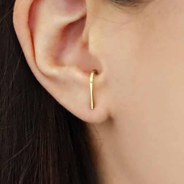 14K 9K Thin suspender earrings, Minimal Gold Earrings, Solid Gold Earrings, Ear Huggie, Half Hoop Earrings, Suspender hook earring, Unique