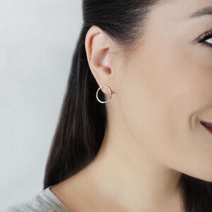 14K Solid Gold Circle Earrings, Circle Stud Earrings, Hoop Studs Posts, Geometric Earrings, Open Circle Studs, Simple Everyday Earrings, 9K image 7