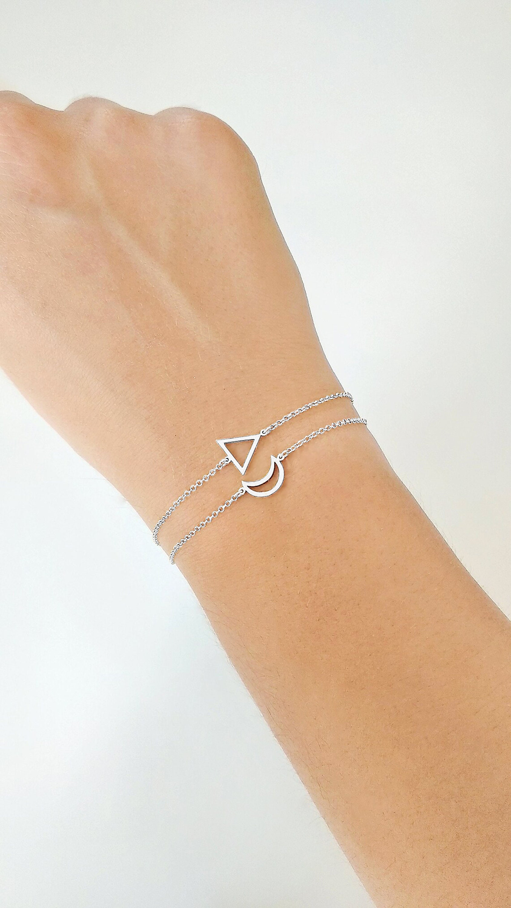 14K 9K Delicate Triangle Charm Bracelet, Geometric Gold