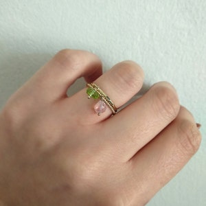 14K Gold Charm ring, Peridot ring, Gold dangle ring, Gemstone ring, Stacking gold ring, Solid Gold ring, Gold boho ring, Simple gold ring-9K image 6