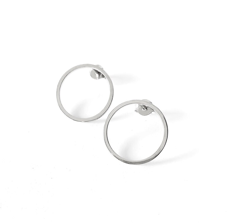 14K Solid Gold Circle Earrings, Circle Stud Earrings, Hoop Studs Posts, Geometric Earrings, Open Circle Studs, Simple Everyday Earrings, 9K image 4
