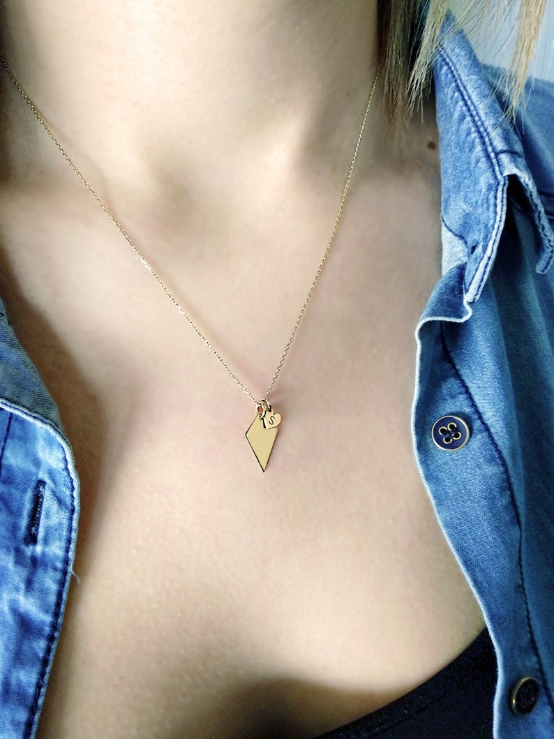 14K 9K Rhombus Diamond Necklace Dainty Minimalist Gold Etsy
