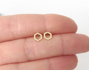 Small open hexagon studs,14K Diamond gold studs,14K Gold polygon studs,Small gold studs,Geometric gold earrings,Tiny hexagon earrings,Gift
