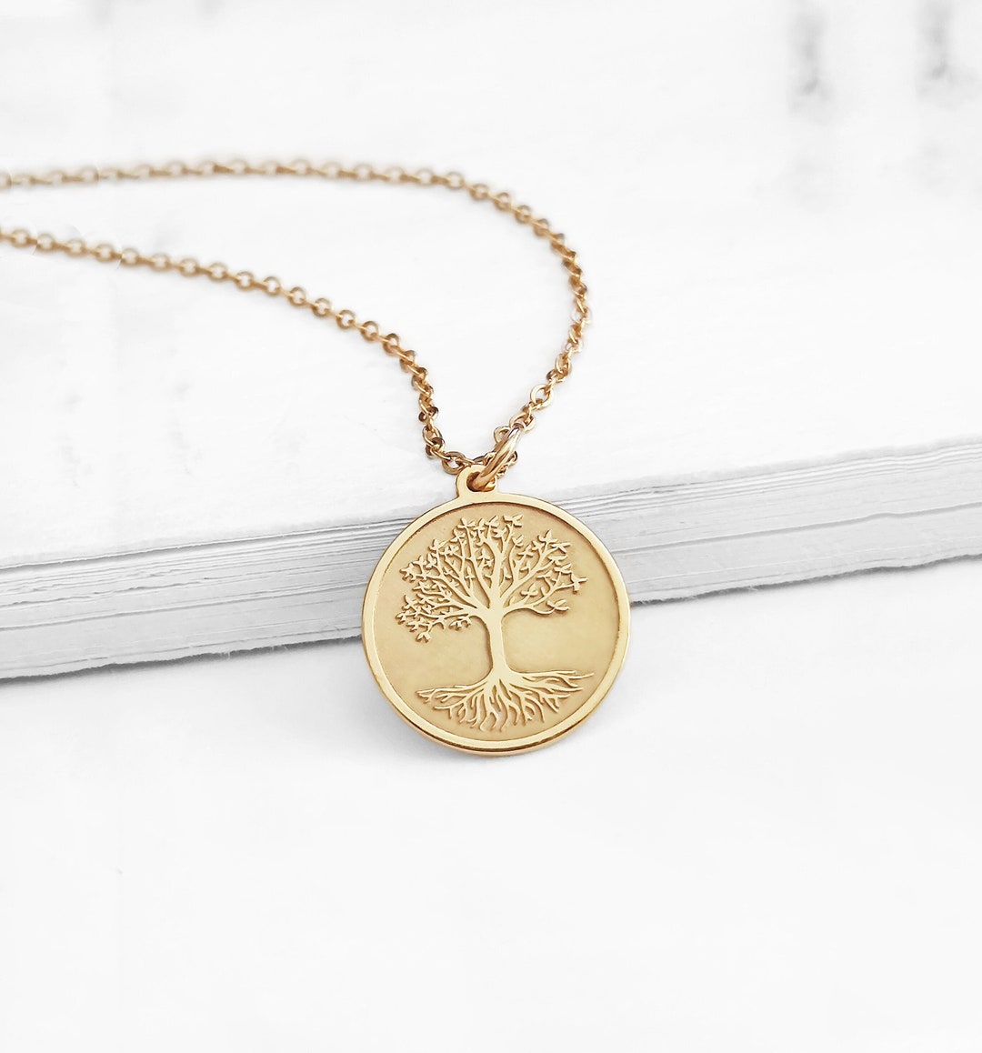 14K 9K Dainty Tree of Life Charm Necklace, Solid Gold Tree of Life ...