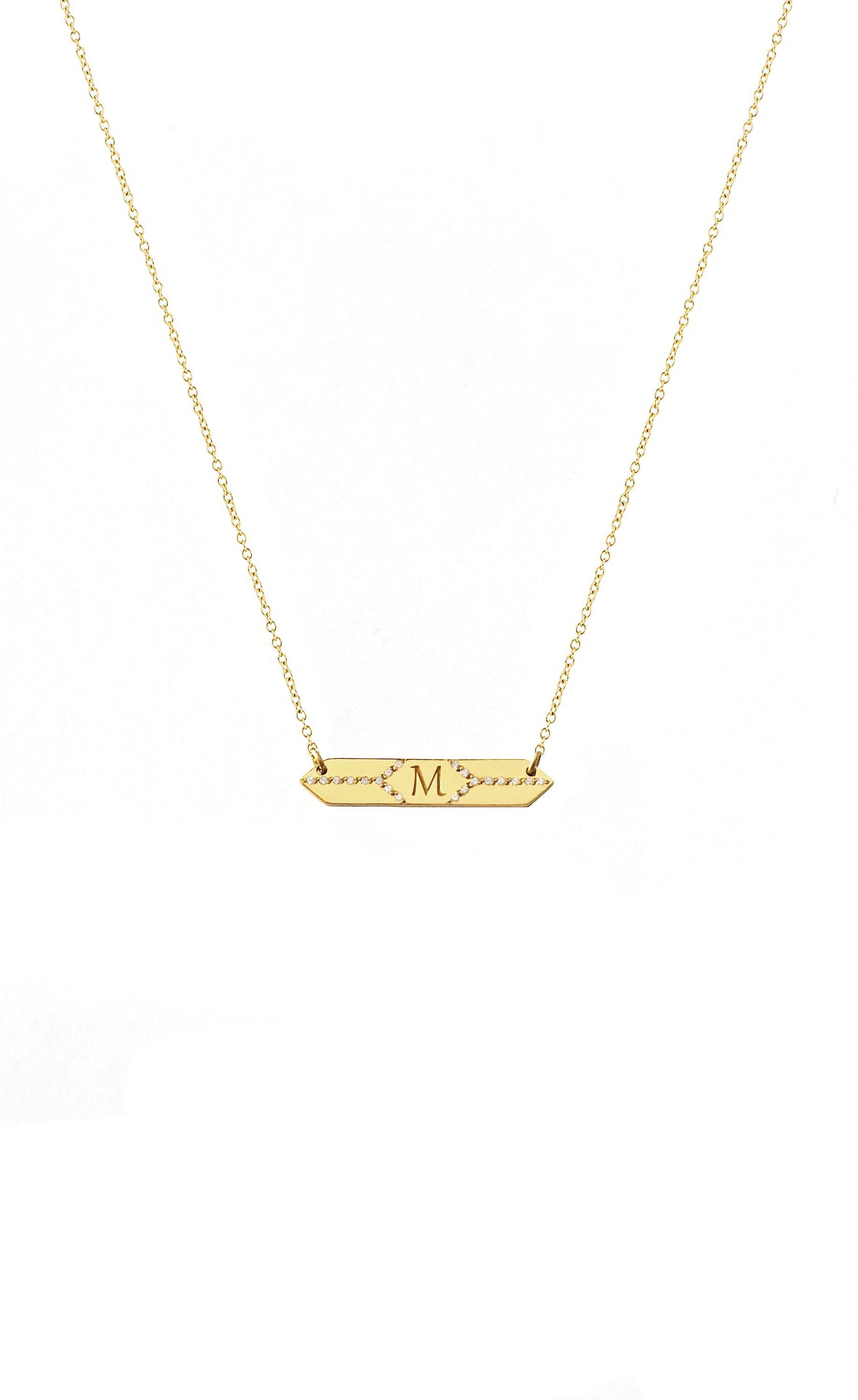 14K 18K Diamond Bar Necklace Personalized Monogram Necklace | Etsy