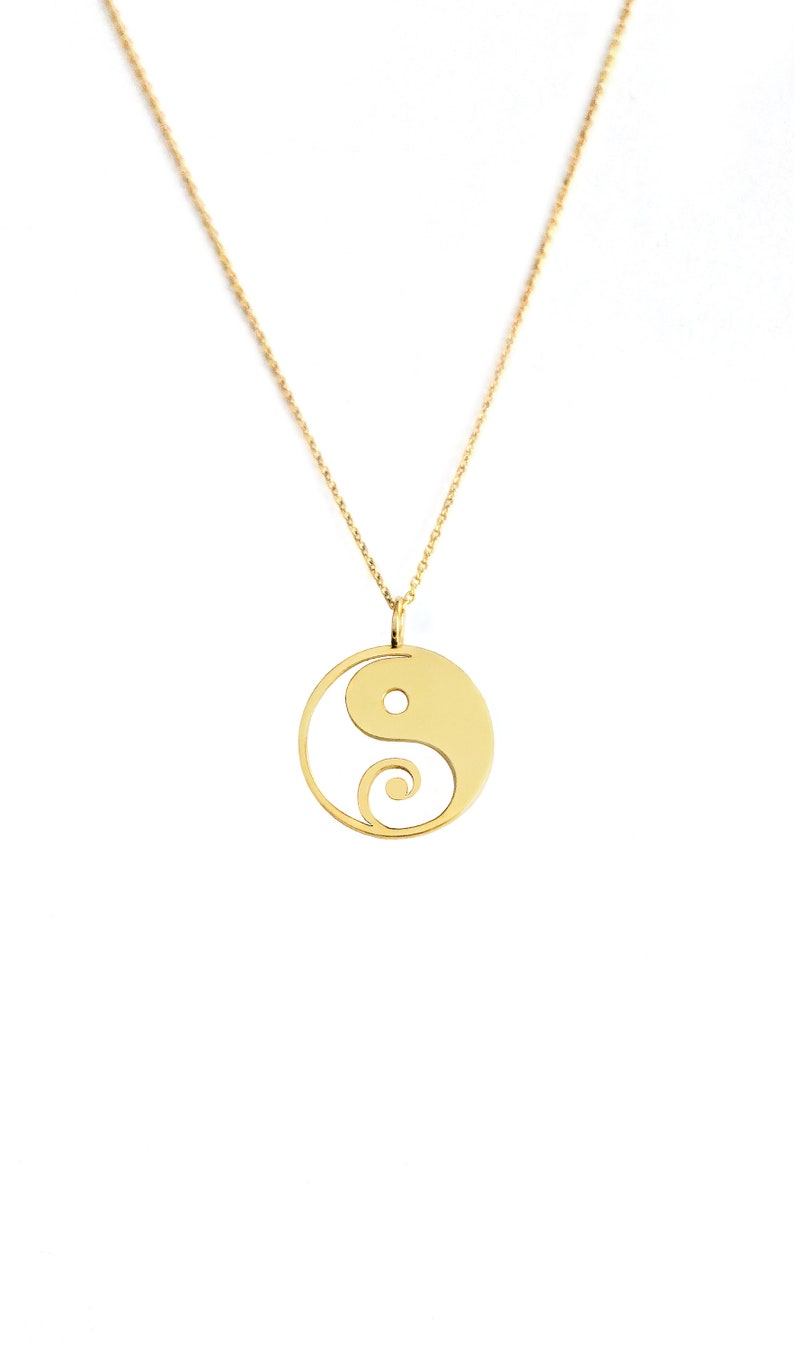 14K 9K Yin Yang necklace, Yin Yang Charm Pendant, Solid Gold Minimalist Necklace, Dainty Layering Necklace, Delicate Coin Disc Necklace image 4