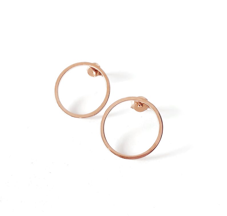 14K Solid Gold Circle Earrings, Circle Stud Earrings, Hoop Studs Posts, Geometric Earrings, Open Circle Studs, Simple Everyday Earrings, 9K image 8