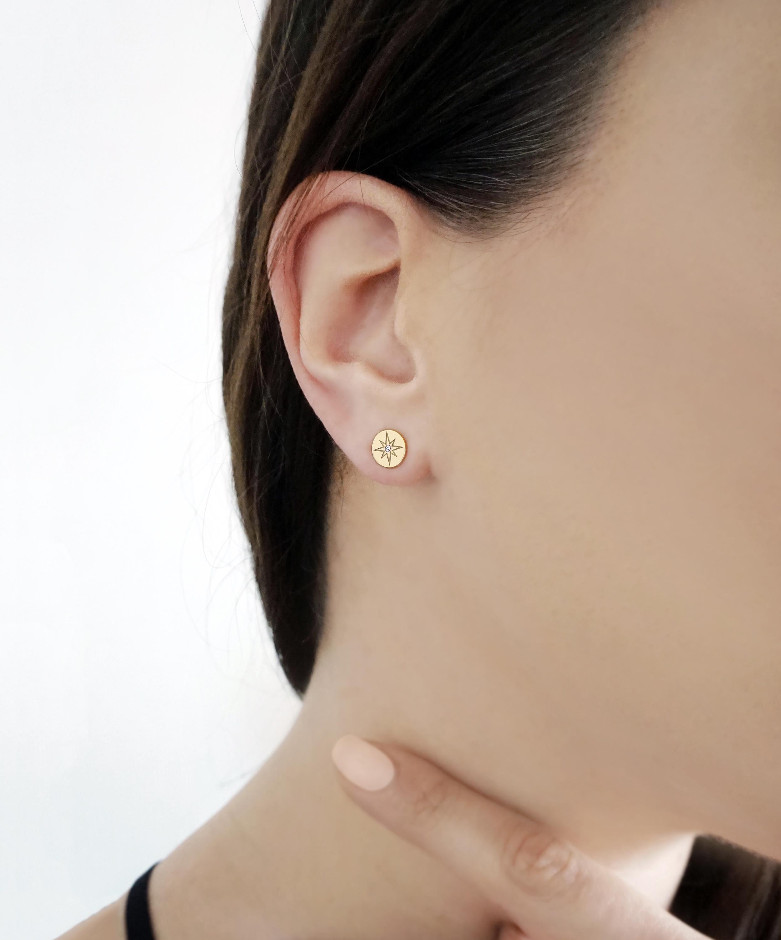 Boucles D’oreilles Clous étoile Diamant Véritable 14 Carats Or Blanc - 13 Mm, 0.55 Carat