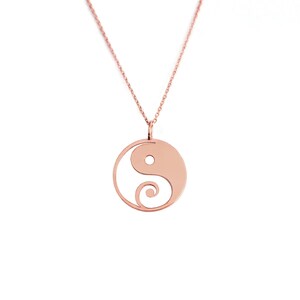 14K 9K Yin Yang necklace, Yin Yang Charm Pendant, Solid Gold Minimalist Necklace, Dainty Layering Necklace, Delicate Coin Disc Necklace image 5