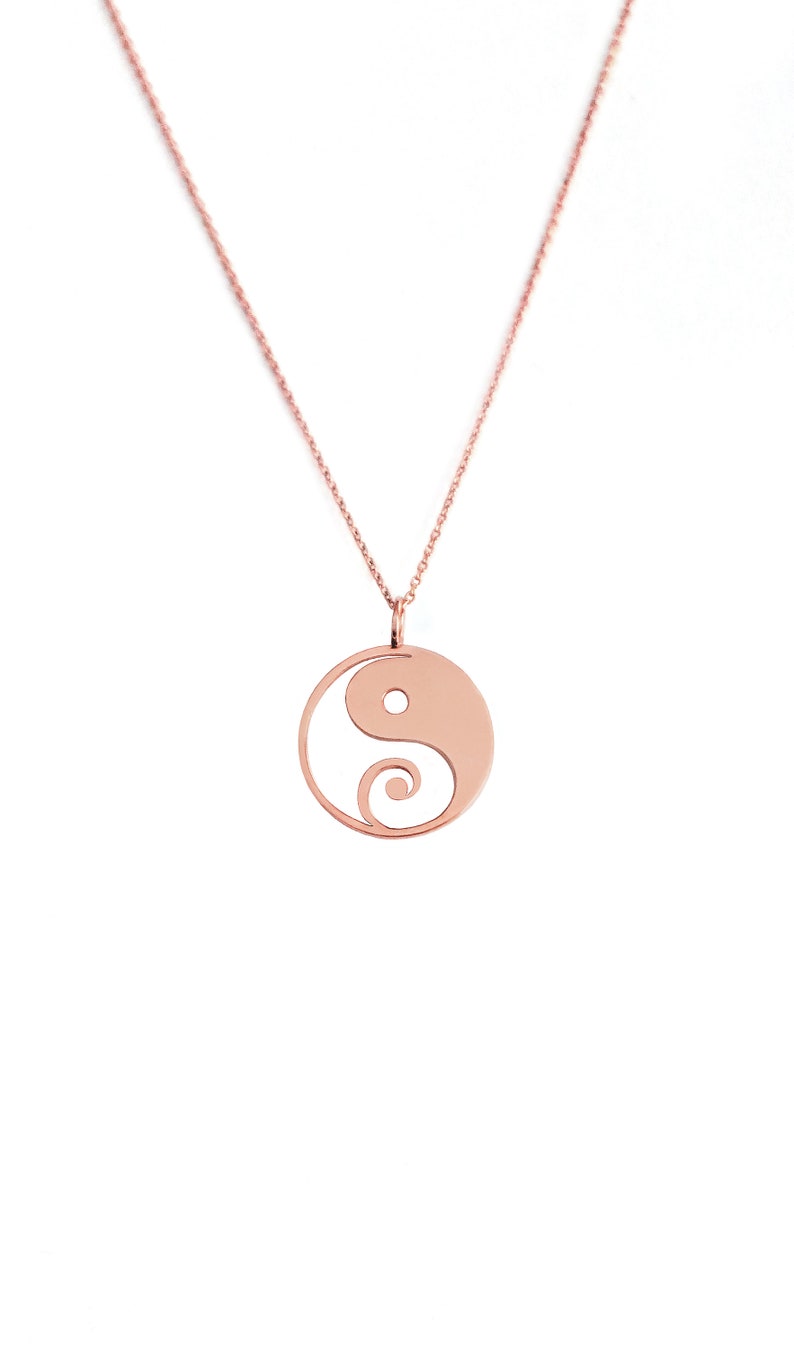 14K 9K Yin Yang necklace, Yin Yang Charm Pendant, Solid Gold Minimalist Necklace, Dainty Layering Necklace, Delicate Coin Disc Necklace image 5