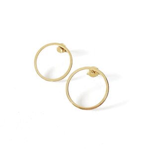 14K Solid Gold Circle Earrings, Circle Stud Earrings, Hoop Studs Posts, Geometric Earrings, Open Circle Studs, Simple Everyday Earrings, 9K image 6