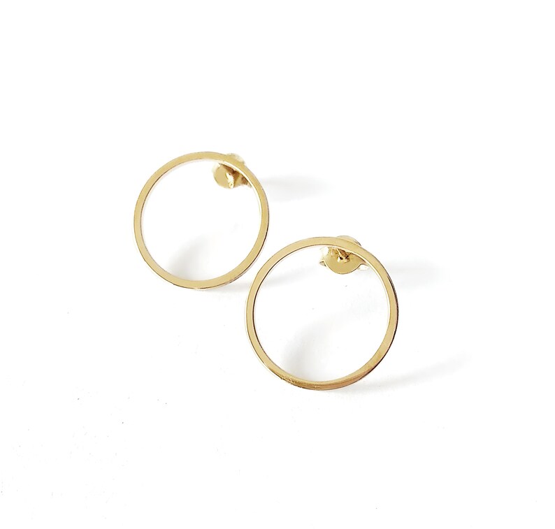 14K Solid Gold Circle Earrings, Circle Stud Earrings, Hoop Studs Posts, Geometric Earrings, Open Circle Studs, Simple Everyday Earrings, 9K image 6