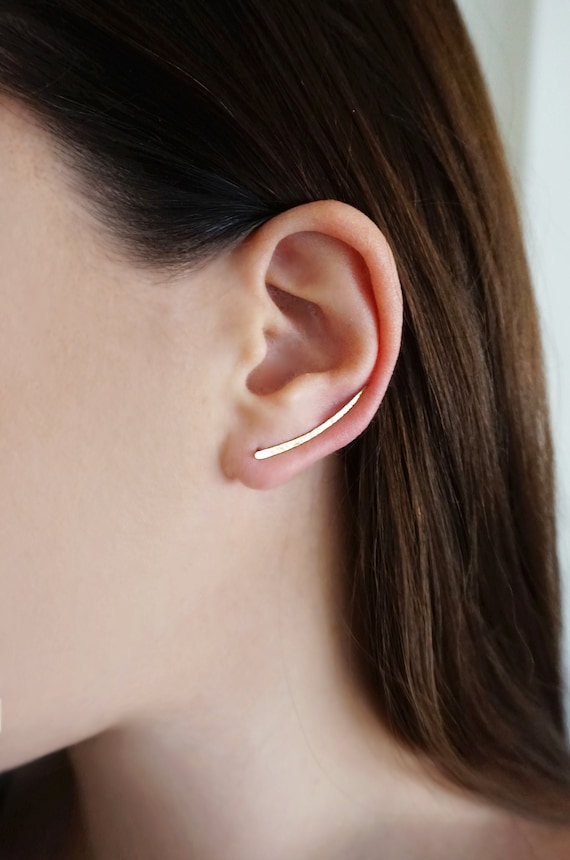 14K 9K Ear Climber Earrings/long Ear Cuff/gold Ear Climber/ear