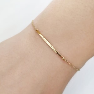 14K 9K Thin Hammered Bar bracelet, Solid gold bracelet, Dainty Minimalist gold bracelet, Skinny bar bracelet, Delicate gold bracelet, Gift