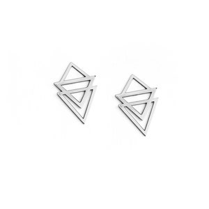 14K 9K Triple Triangle Studs, Triangle Stud Earrings, Geometric Stud ...