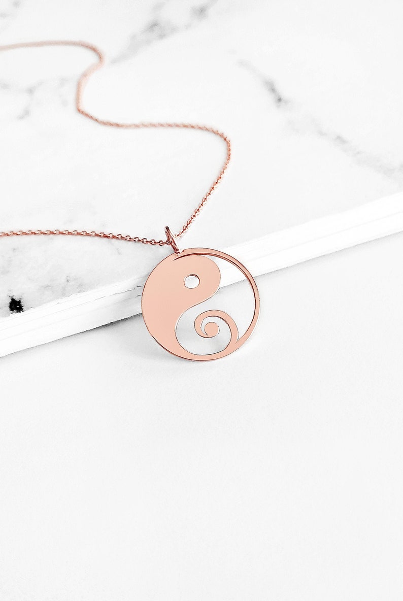 14K 9K Yin Yang necklace, Yin Yang Charm Pendant, Solid Gold Minimalist Necklace, Dainty Layering Necklace, Delicate Coin Disc Necklace image 2