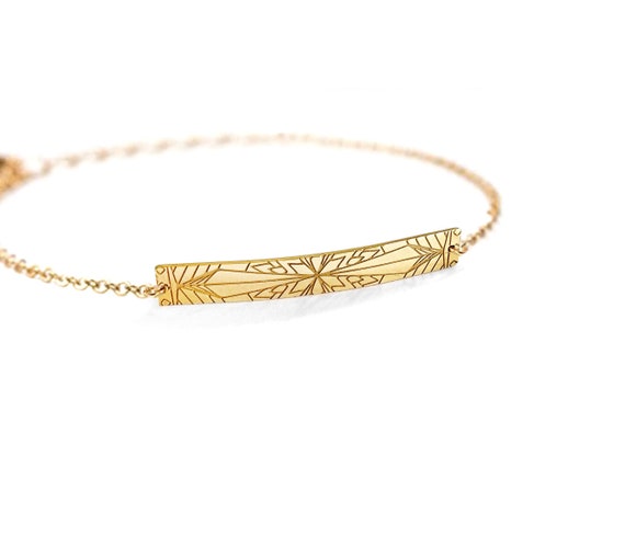 14K 9K Engraved Bar bracelet, Solid Gold Bohemian bracelet, Gold Stacking bracelet, Large Geometric Bar bracelet, Unique gift for her