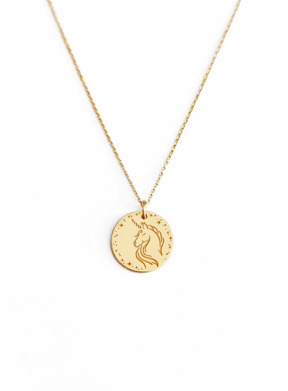 14K 9K Dainty Unicorn Necklace Solid 