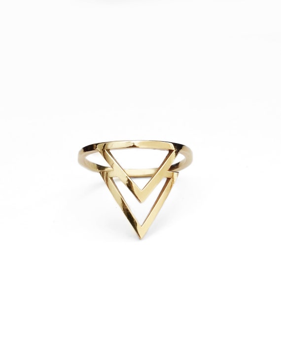 14K 9K Double Triangle Ring Geometric Statement Ring Gold Thumb Ring Modern Solid Gold Ring Geometric Boho Jewelry Etsy Canada
