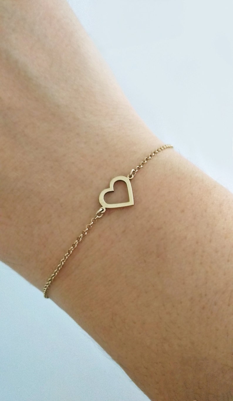 14K 9K Gold Heart Bracelet Open Heart Bracelet Solid Gold Etsy UK