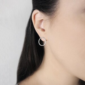 14K Solid Gold Circle Earrings, Circle Stud Earrings, Hoop Studs Posts, Geometric Earrings, Open Circle Studs, Simple Everyday Earrings, 9K image 3