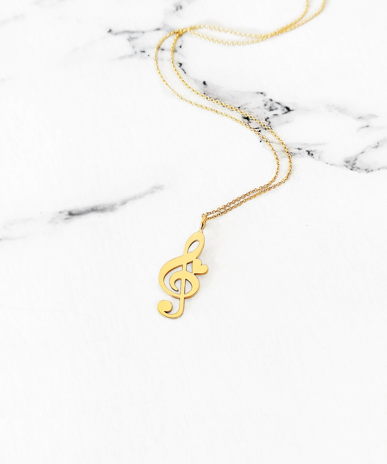 14K Gold Music Note Necklace Treble Clef Charm Necklace Etsy